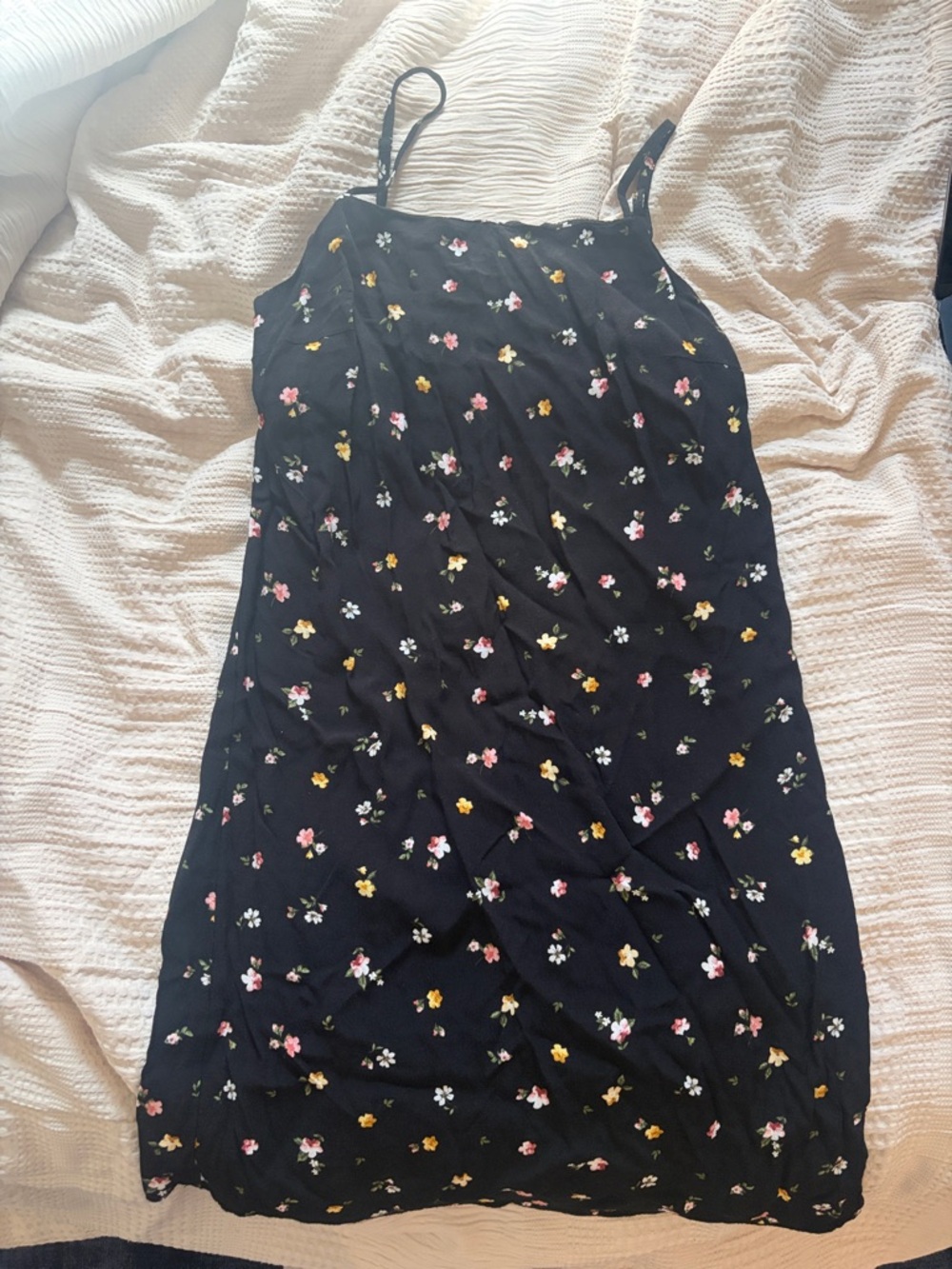 Black Floral Mini Slip Dress with Spaghetti Straps